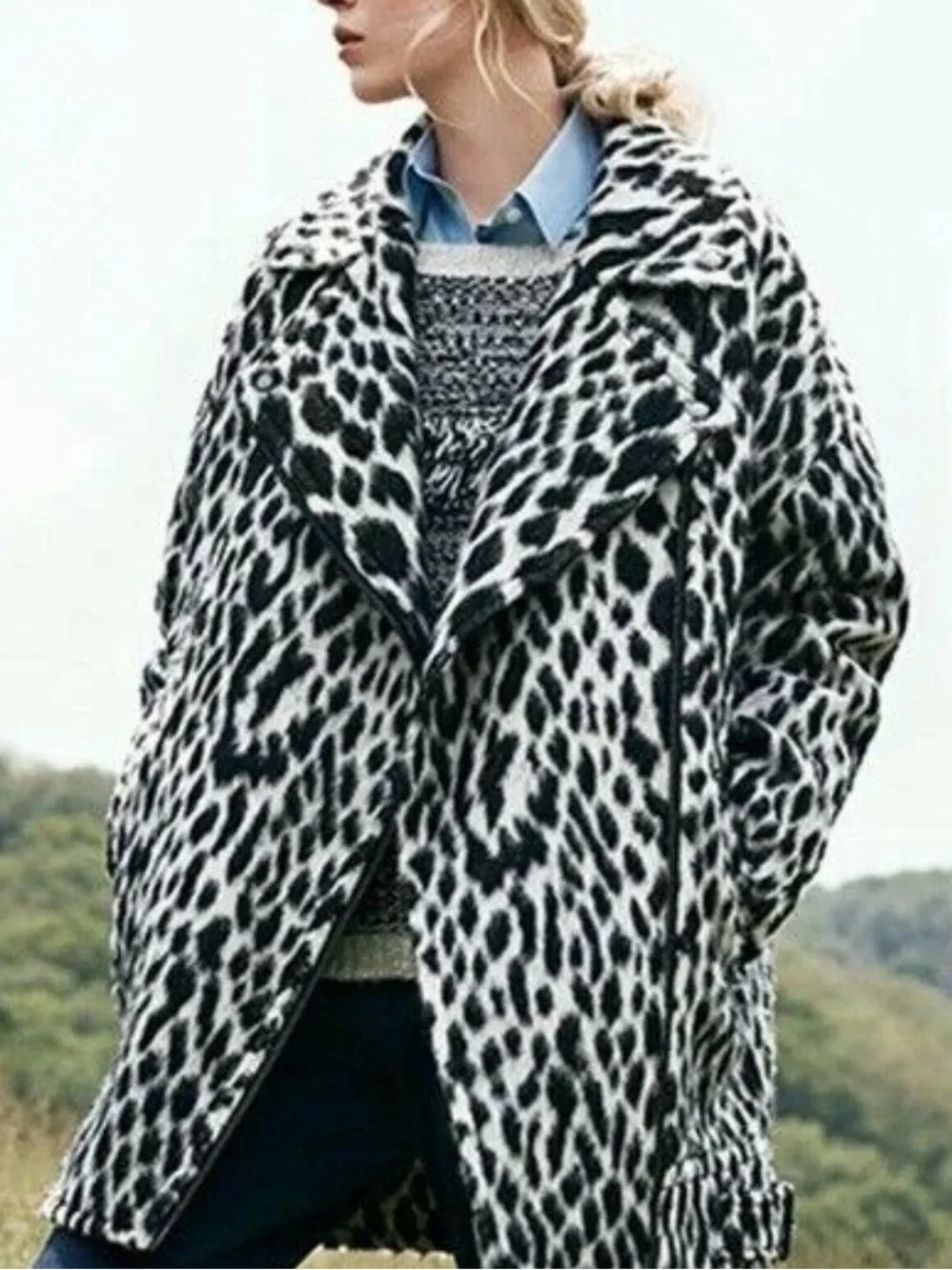 Banana Republic Black & White Leopard Print Wool Blend Coat, Women’s S